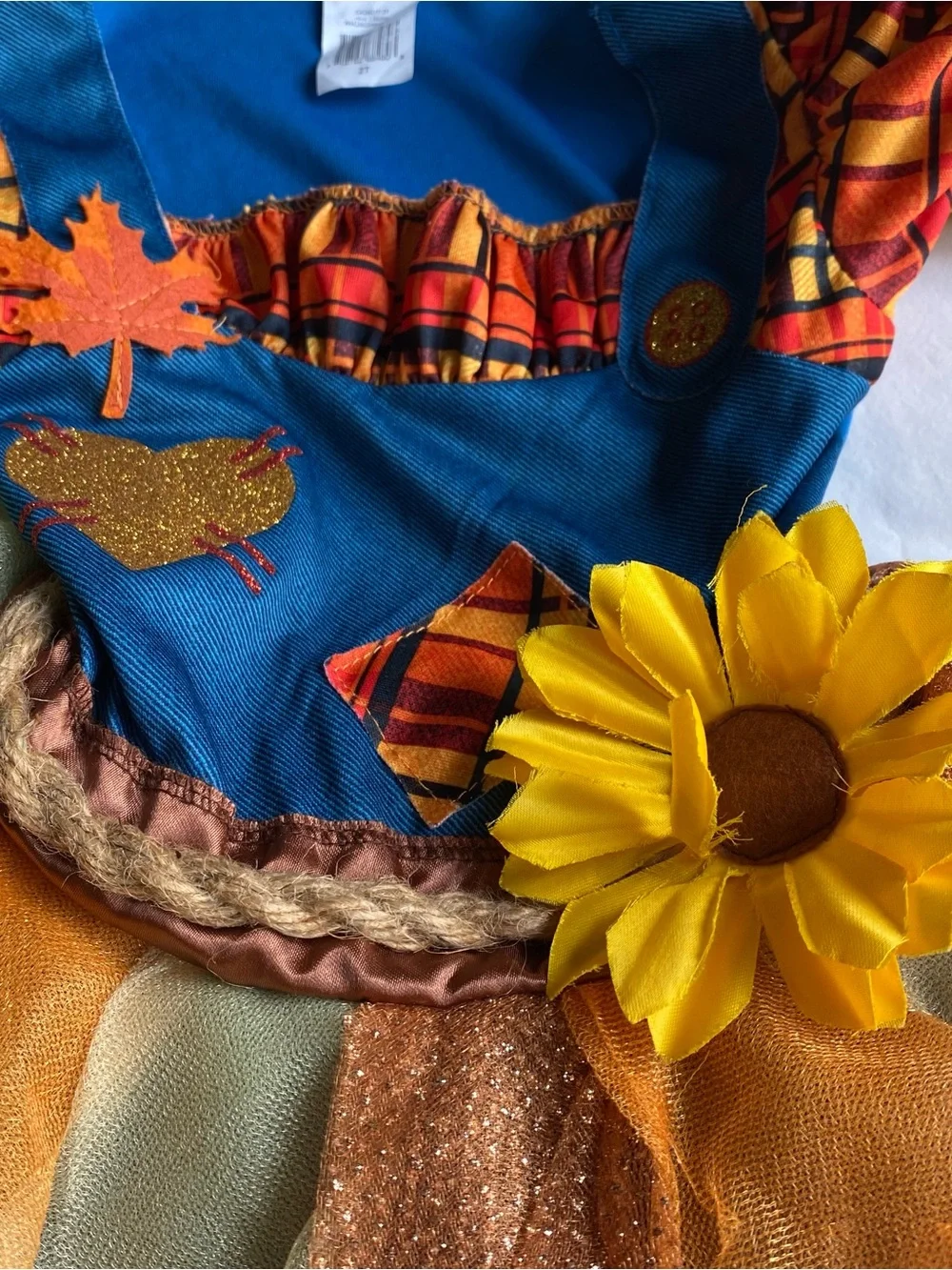 Toddler/Girls 2T Sweet Scarecrow Halloween Costume - Blue/Orange/Yellow Tutu